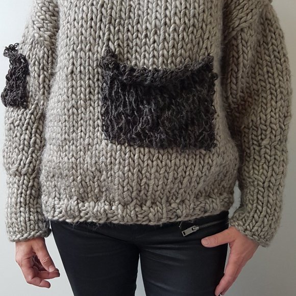 Wool winter set, coffee gray, sweater and matching hat, hand knitted - Picture 5 of 8